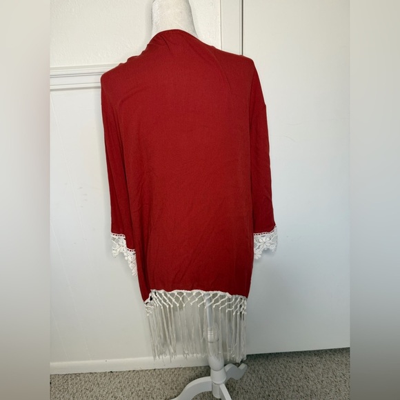 Giddy up Glamour Burnt orange Open-Front Cardigan with Lace and tassel size S - Picture 2 of 6